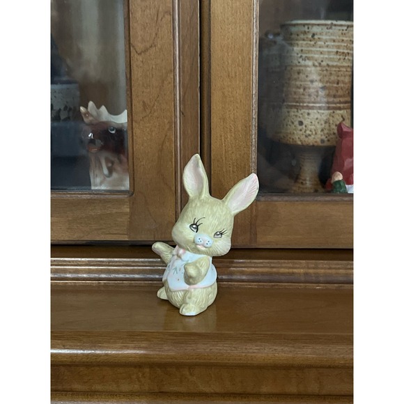 Vintage Brown Bunny wearing a Vest Brown Easter Bunny in Bow Tie - Picture 1 of 8